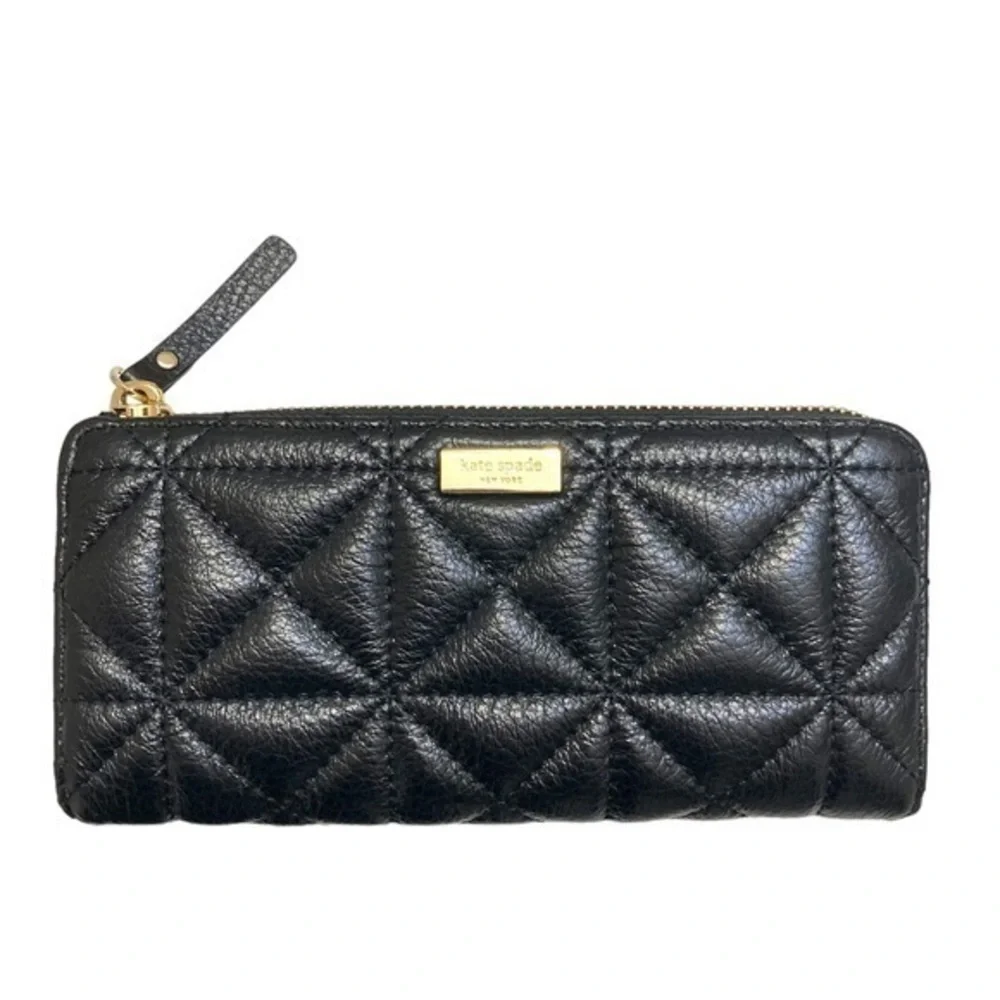 Kate spade quilted black leather Accordion zipper wallet